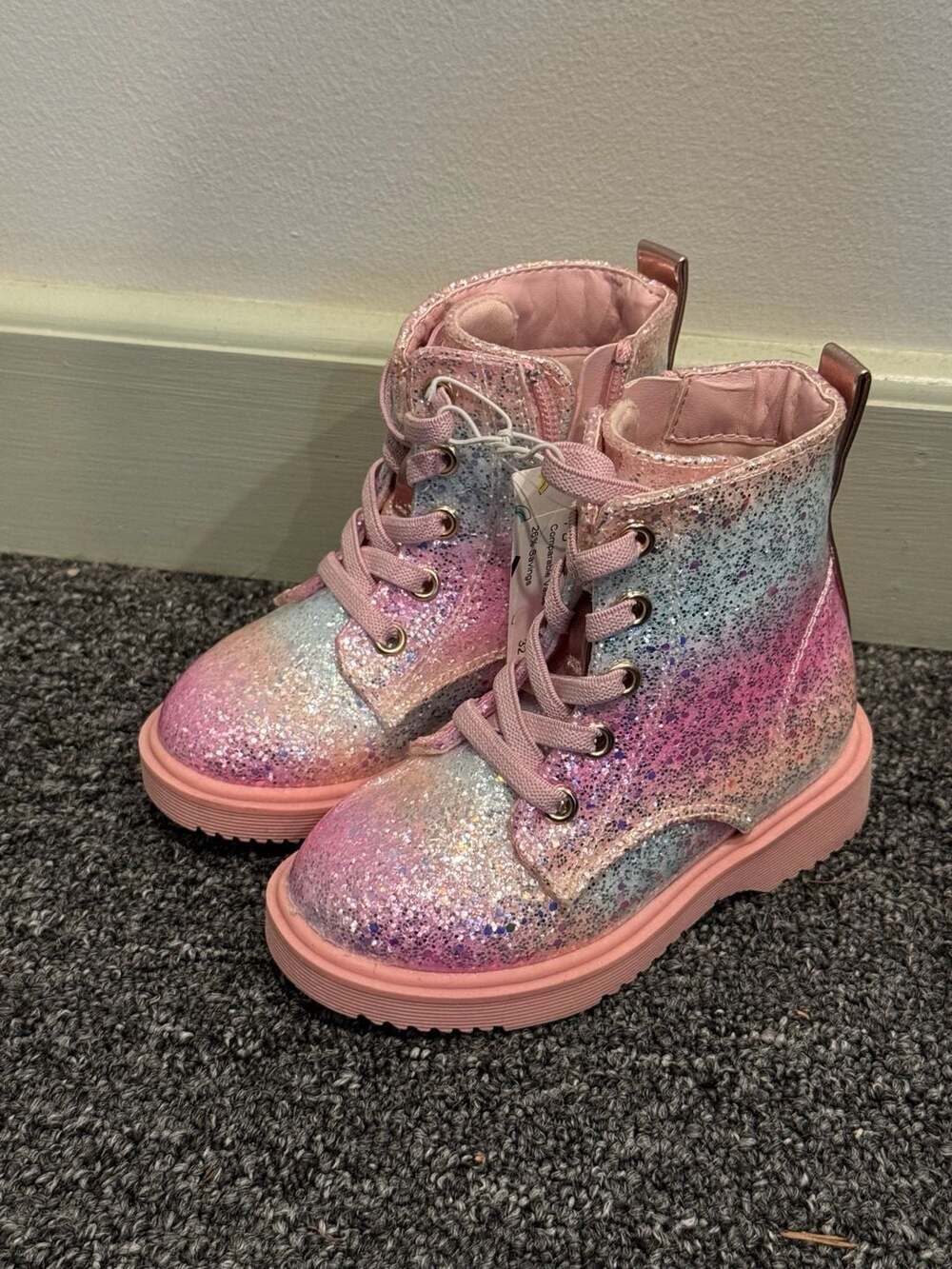 NWT Harper Canyon Girls Rainbow Glitter Combat Boots Size 7D